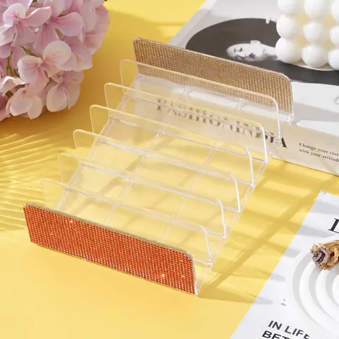 Organizzatore Per Palette Di Ombretti In Acrilico Trasparente Con Strass Colorati Sette Scomparti Scaffale Per Il Trucco Da Scrivania