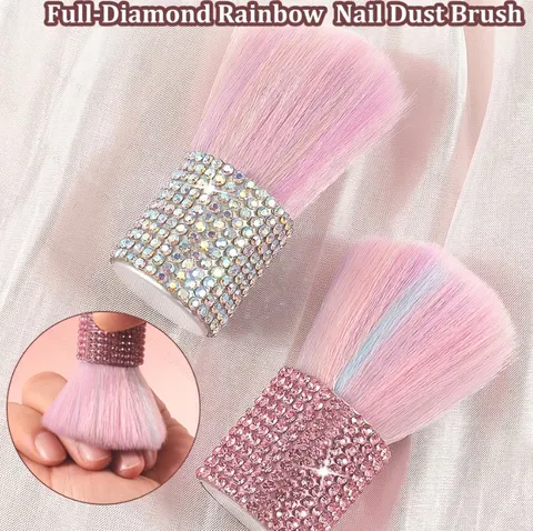 Full Diamond Rainbow Makeup Brush Creative Rhinestone Handle Nail Dust Brush For Powder Highlighting Women Beauty Tools