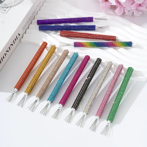 Professional Nail Art Rhinestone Handle Liner Brush Tool For DIY Drawing Line Painting Metal Pulling Wire Pens Women Beauty Accessories