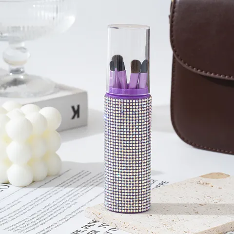 Rhinestone Case Synthetic Fiber Makeup Brushes Portable Aluminum Tube Powder Eyeshadow Brush Collection Travel Beauty Tools