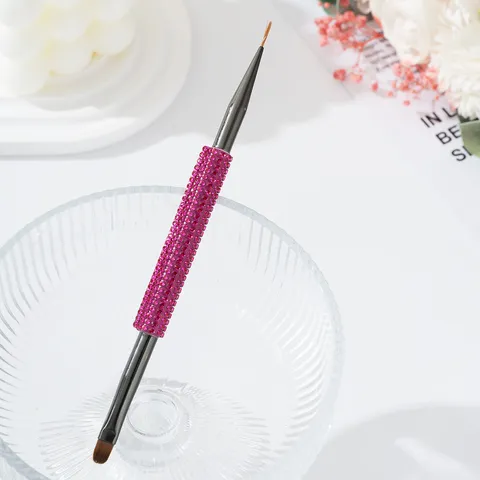 Dual-Ended Nail Art Brush Rhinestone Acrylic Handle Liner And Flat Angled Painting Drawing Pen For UV Gel DIY Manicure Tool