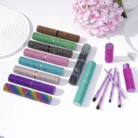 Luxury Rhinestone Makeup Brush Sparkling Storage Case Soft Synthetic Fiber Powder Eyeshadow Brush Beauty Tools For Women
