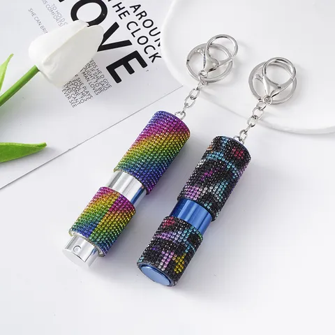 Llavero de Botella de Atomizador de Perfume de Strass Portátil Aleación Estampado de Leopardo Botella de Spray Recargable para Mujer