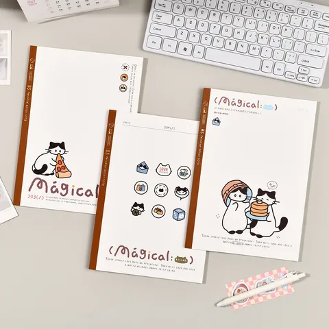 Illustration de Chat Mignon B5 Carnet Reliure Adhésive Ligné Journal d'Étudiant Bureau Papier d'Écriture