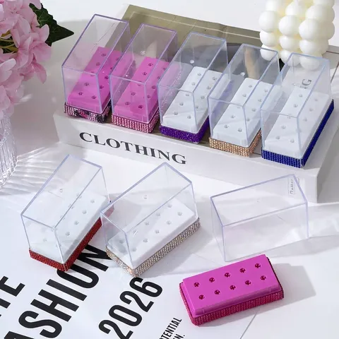 10-Loch Nagelbohrer Aufbewahrungsbox Strass Maniküre Bits Organizer Etui Mit Transparentem Staubdichtem Deckel Profi Beauty Tool