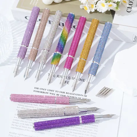 Luxurious Rhinestone Nail Art Pen Set With 5 Replaceable Nibs DIY Dotting Painting Drawing Tool For Manicure Decoration