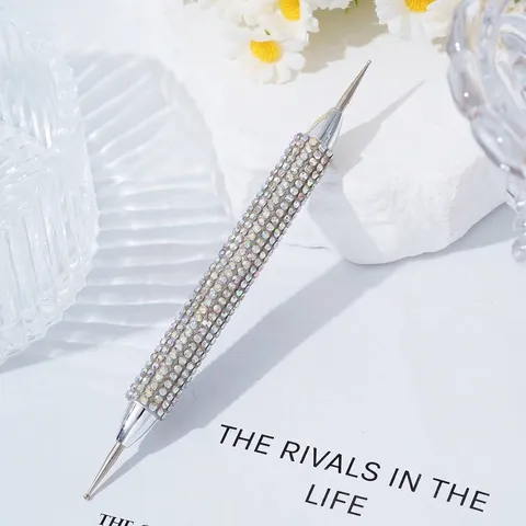 Professional Dual-Ended Nail Art Dotting Pen Metal Rhinestone Handle Manicure Tool For Precise Painting And Decoration