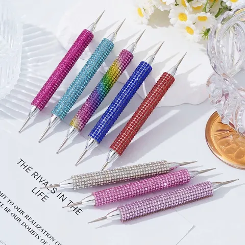 Professional Dual-Ended Nail Art Dotting Pen Metal Rhinestone Handle Manicure Tool For Precise Painting And Decoration