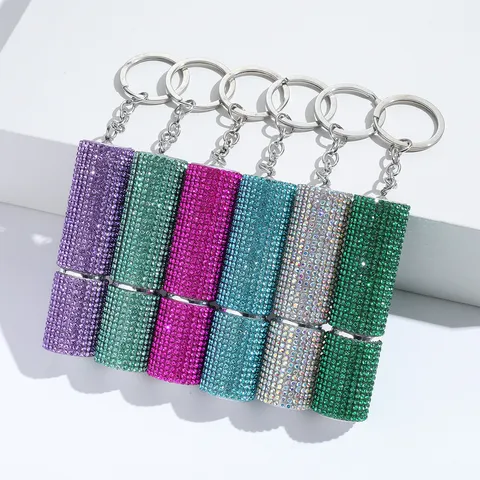 Portable Rhinestone Perfume Atomizer Keychain Aluminum Alloy Sparkle Refillable Bottle Mini Scent Container Keyring For Women Bag Accessory
