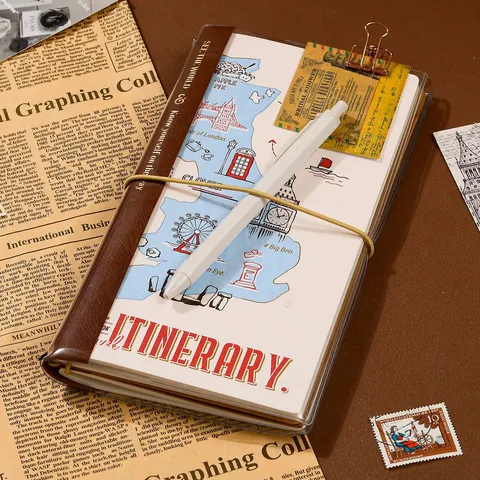 Cuaderno de Viaje Diario Vintage Portátil Cuaderno de Viajero Tapa de Cuero PU Retro Cuaderno Para Oficina Escuela Escritura