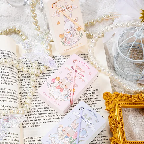 Mini Blocco Note con Fascia Tema Storia di Coniglio Carino Portatile Stile Ragazza Pagina Colore Quaderno