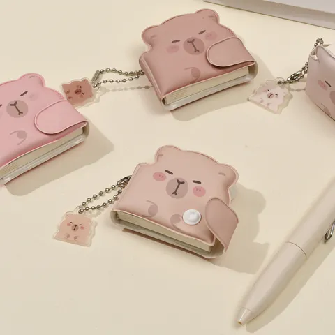 Mini Cute Cartoon Animal Pendant Notebook Keychain Portable PU Leather Memo Pad Student School Stationery Gift