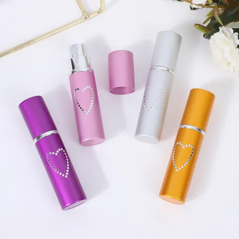 Atomizador de Perfume Recargable con Corazón de Diamantes de Imitación Botella de Spray de Aluminio Anodizado y Vidrio para Viaje Mujer