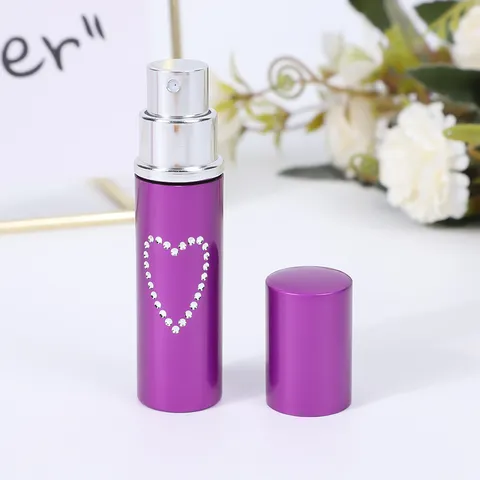 Atomizador de Perfume Recargable con Corazón de Diamantes de Imitación Botella de Spray de Aluminio Anodizado y Vidrio para Viaje Mujer
