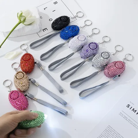 Personal Safety Alarm For Women Rhinestone Studded Loud Emergency Security Siren Keychain With LED Light Security Device