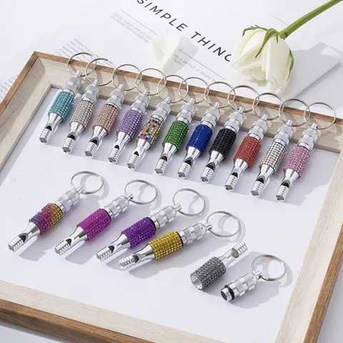 Aluminum Alloy Emergency Survival Whistle With Rhinestone Embellishment Double Tube Training Whistle Portable Keychain For Outdoor Camping Hiking