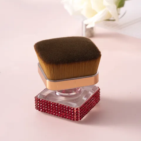 Pinceau Maquillage Carré Luxueux avec Strass Fibre Synthétique Pinceau Fond de Teint Portable Voyage pour Visage et Ongles