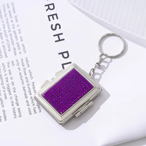 Rhinestone Mini Makeup Mirror Keychain Folding Metal Mirror Pendant Portable Pocket Mirror For Women Bag Accessories
