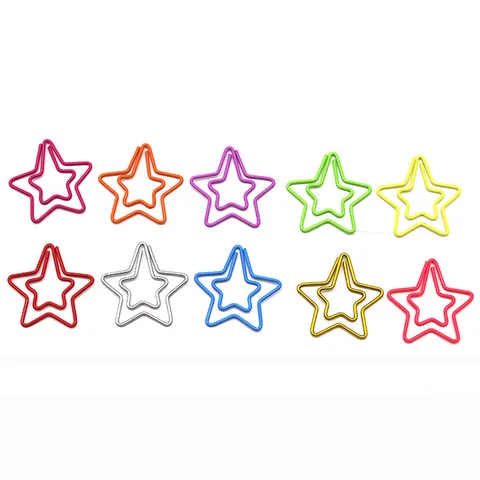 Creative Cute Colorful Five-Pointed Star Metal Paper Clips Shaped Stationery Bookmarks Office School Supplies