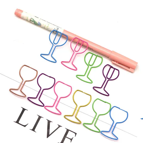 Creative Wine Glass Shaped Metal Paper Clips Colorful Cute Paperclips For Office School Stationery Document Filing