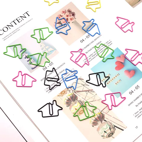 Metal House Shaped Paper Clips Cute Cartoon Shaped Colorful Office Stationery Paper Clamps Document Clips For School