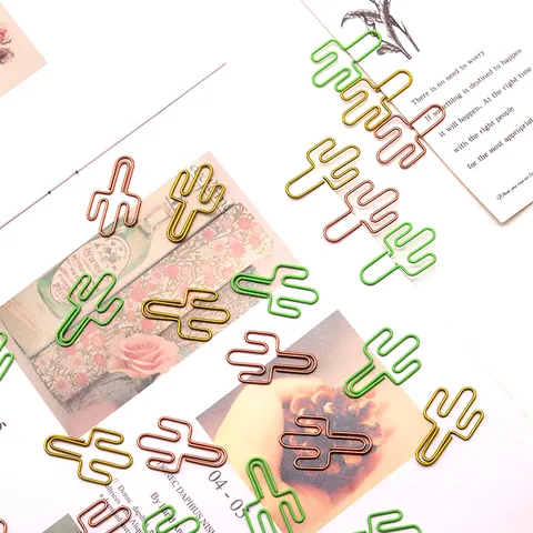 Creative Cactus Shaped Metal Paper Clips Cute Colorful Iron Stationery Clips For Office School Paper Document Classification