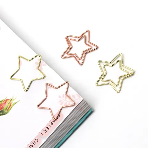 Creative Five-Pointed Star Metal Paper Clips Star Shaped Office Document Organizer Clips Gold Rose Gold Stationery