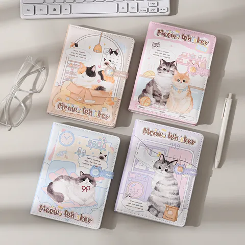 Simpatico Gatto Pelle PU Fibbia Magnetica Quaderno Stile Giapponese Diario Quotidiano Illustrazione Carina Regalo Cancelleria Studente