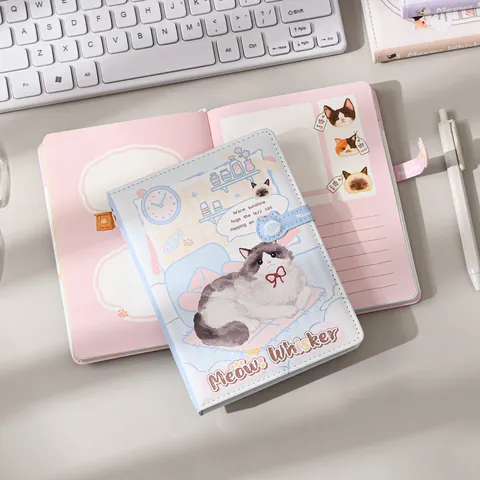 Simpatico Gatto Pelle PU Fibbia Magnetica Quaderno Stile Giapponese Diario Quotidiano Illustrazione Carina Regalo Cancelleria Studente