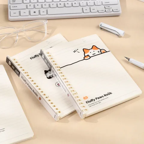 Fluffy Paws Nook Series Loose Leaf Notebook PP Cover Horizontal Line Student Stationery Cute Cat Spiral Notepad For School Office