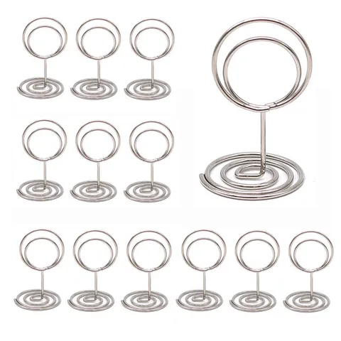 Pince Mémos en Métal Créatif Argenté Support de Message Photo de Bureau Rond Fil Support de Note Accessoires de Bureau