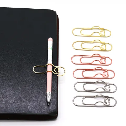 Creative Metal Heart Shaped Paper Clips Multi Functional Pen Holder Cute Office Stationery Bookmark