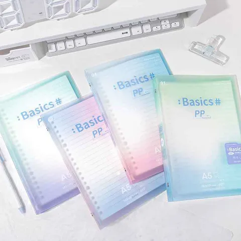 Minimalist Gradient PP Cover Loose Leaf Notebook A5 B5 Lined Refillable Student Journal Office Writing Notepad Diary