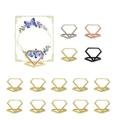 Diamond Shaped Metal Memo Clip Card Holder Photo Stand Carbon Steel Wire Table Number Holder Wedding Desktop Decor