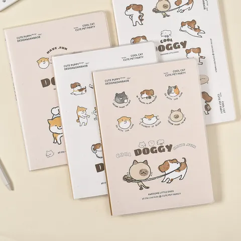 Carnet Ligné Chien de Dessin Animé Mignon Couverture PVC Journal d'Étudiant Bloc-Notes Écriture Journalier Fournitures Scolaires et de Bureau