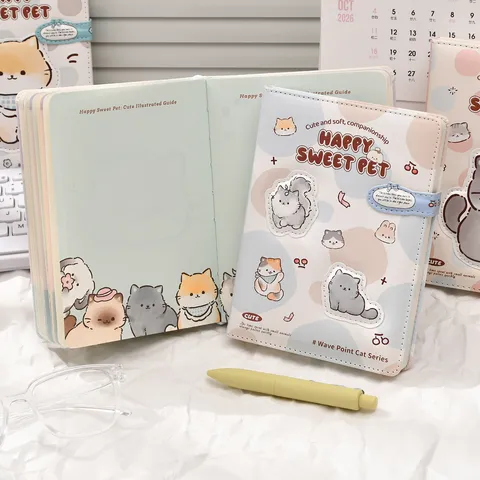 Cartoon Süße Katze Magnetverschluss 36K Notizbuch Schüler Ins Stil Bunte Seite Planer Tragbare Tagebuch Notizblock