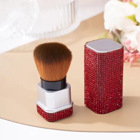 Luxury Rhinestone Nail Dust Brush Loose Powder Makeup Brush Metal Handle Synthetic Fiber Manicure Cleaning Tool