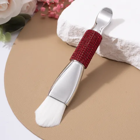 Luxurious Dual-Ended Facial Mask Brush Soft Bristles Silicone Head Metal Scoop Rhinestone Handle Skin Care Makeup Tool