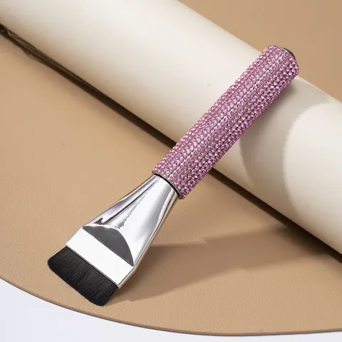 Flat Foundation Brush Luxury Rhinestone Handle Synthetic Fiber One Line Makeup Brush Portable Professional Beauty Tool