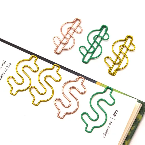 Metal Dollar Sign Shaped Paper Clips Creative Gold Rose Gold Green Document File Clips For Office School Stationery