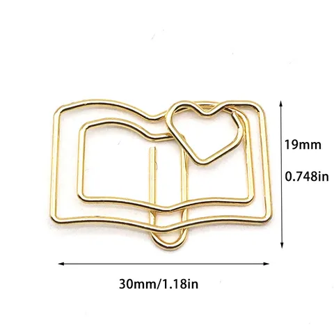 Creative Metal Book Heart Shape Paper Clips Cute Gold Rose Gold Stationery Office School Document Paper Clips Bookmark