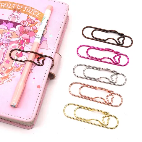Creative Heart Shaped Metal Pen Clip Portable Paper Clip Pen Holder Notebook Accessory Gold Silver Rose Gold Office Stationery
