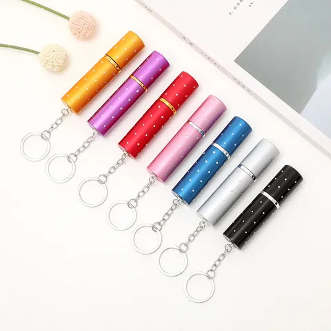 Portable Perfume Atomizer Refillable Spray Bottle Rhinestone Crystal Decor Metal Keychain Travel Hanging Accessory Women