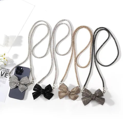 Lussuosa Catena per Cellulare a Tracolla Con Fiocco di Strass Clip Pendente Anti-smarrimento Regolabile Accessori Donna