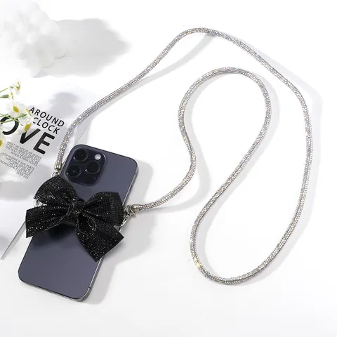 Lussuosa Catena per Cellulare a Tracolla Con Fiocco di Strass Clip Pendente Anti-smarrimento Regolabile Accessori Donna