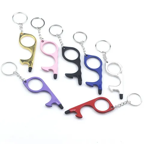 Multifunctional No-Touch Door Opener Keychain Zinc Alloy EDC Tool With Touchscreen Stylus Tip For Elevator Button Door Handle