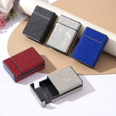 Luxury Rhinestone Cigarette Case Plastic Full Bling Diamond Cigarette Box Holder Portable Smoking Accessories For Men Women Gift