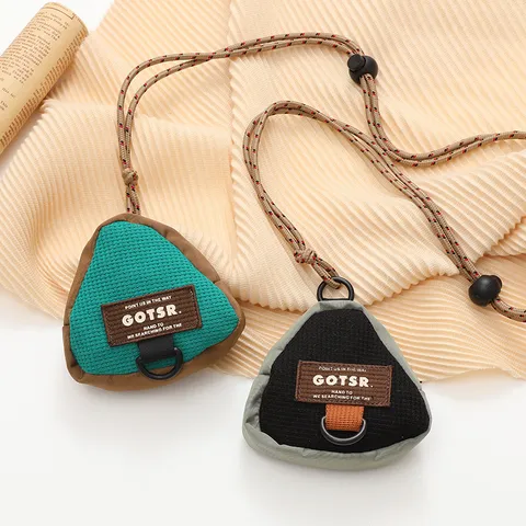 Triangle Corduroy Mini Coin Purse Earphone Storage Bag Pendant With Adjustable Lanyard Small Pouch For Men And Women Cute Accessory