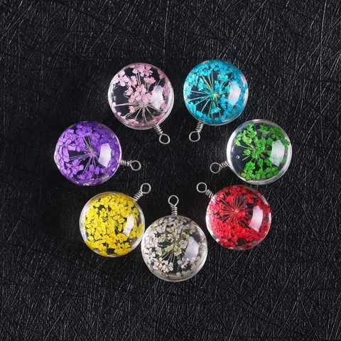 Handmade 15mm Glass Ball Dried Flower Pendant For DIY Jewelry Making Necklace Earring Mori Style Botanical Floral Glass Charms