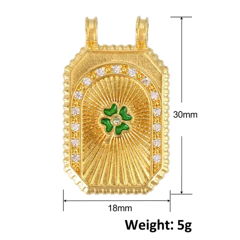 Vintage Gold-Plated Copper Tarot Card Pendant Only Rhinestone Inlaid Rectangular Mushroom Heart Clover Charm Jewelry Accessory For Women